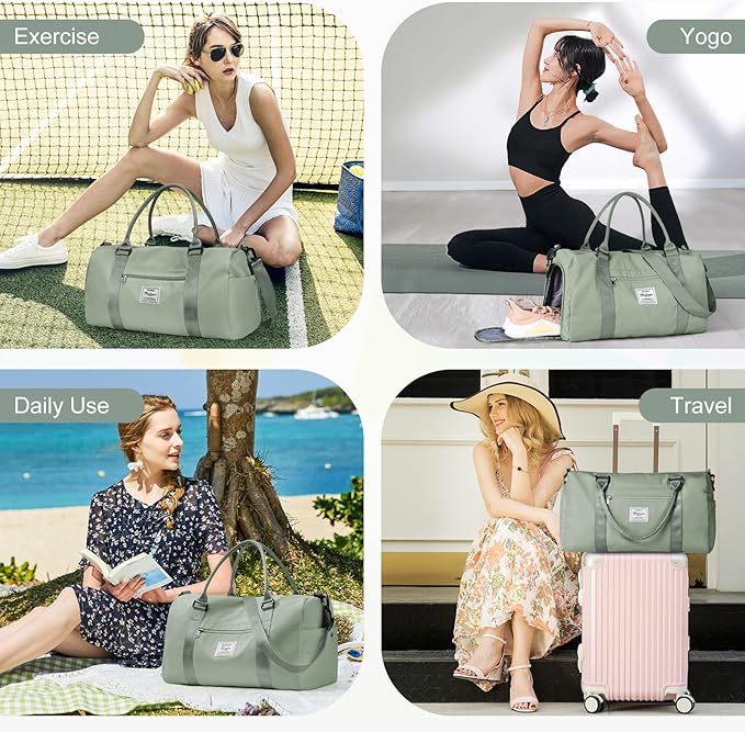 Gym Bag for Women with Shoes Compartment,Small Duffel Bag Sport bag with Toiletry Bag Overnight Travel Tote Bags Weekender Carry on Bag Personal Item Bags for Airlines Grey Green