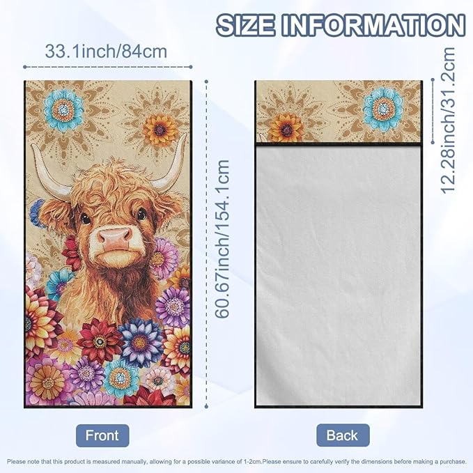 Bulopur Highland Cow Waterproof Sweat Towel Seat Cover Post-Work Running Athletic Beach Towel Machine Washable Lightweight Breathable Hippie Floral Car Interior Accessories