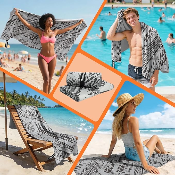 Microfiber Sweat Towel Quick Dry Lightweight Absorbent 2 Pack,Fast Drying 30‘’ X 60‘’ Negative Ions Odorless Gym Towels for Men & Women Yoga Travel Outdoor Camping Gym Beach (Gray Geometric)