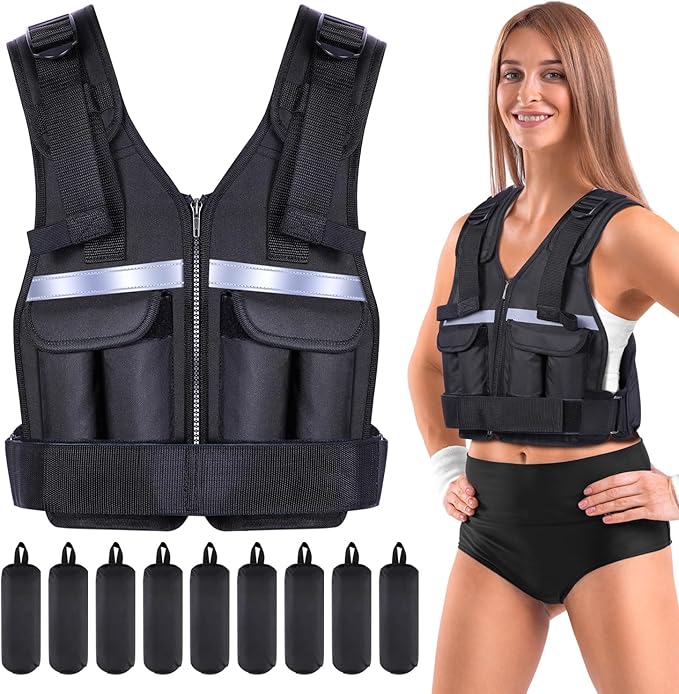 Sportneer Adjustable Weighted Vest Weights: 2-18 lbs/2-40 lbs Washable Weight Vest for Walking 16 In 1 Fast Adjust Rucking Vest for Women and Men Home Gym Running Jogging Strength Training Vests