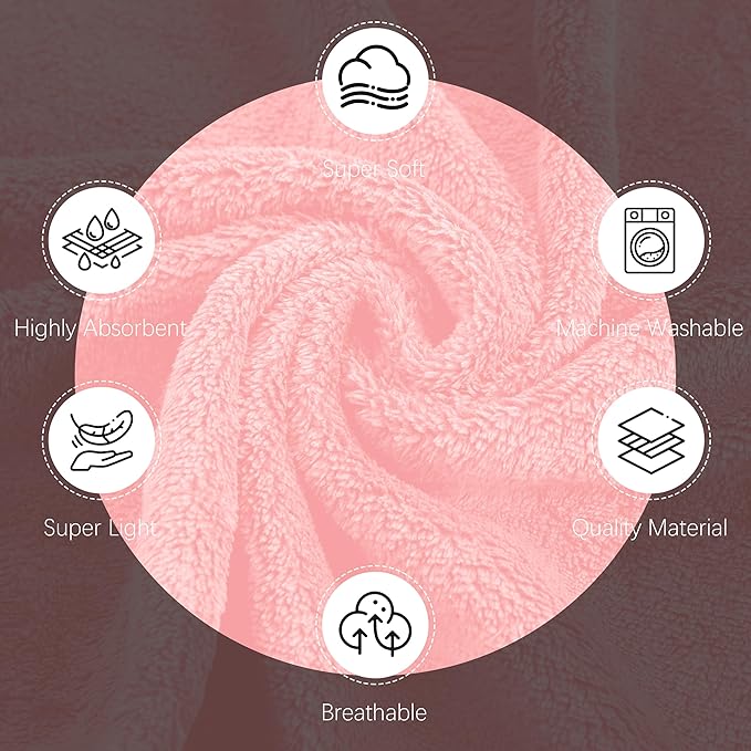 Cosy Family 6 Pack Ultra Soft Microfiber Absorbent Hand Towel, Silk Hemming Towels for Bathroom - Quick Drying - Perfect for Bath, Fitness, Gym, Shower, Hotel, and Spa - 16x28 Inch, Pink