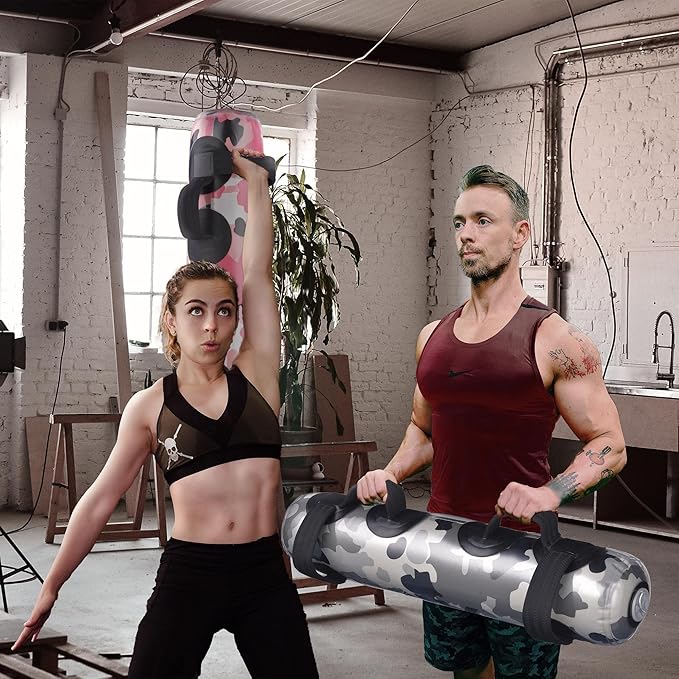 AW Foldable Adjustable Aqua Bag Exercise Water Weight Portable Strength Training Home Gym Workout Cardio Sport Fitness,Camouflage Gray,Pink,Gray