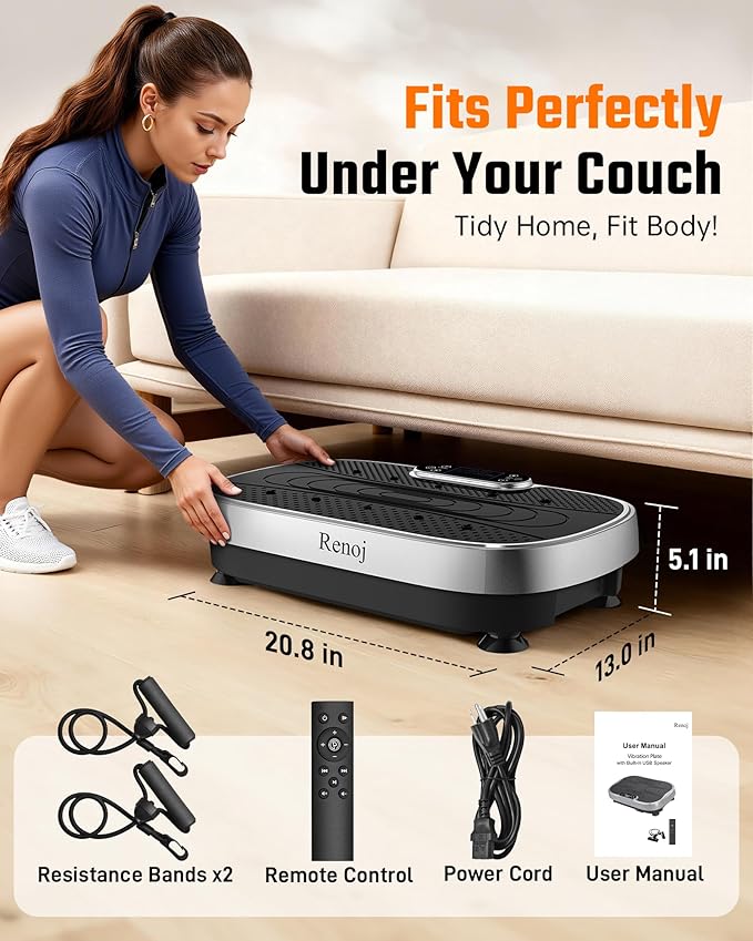 Vibration Plate Exercise Machine for Weight Loss and Lymphatic Drainage - 330lb Vibrating Platform for Home Gym Workout with Speaker, Full Body Shaker Fitness Equipment with 2 Bands for Women and Men