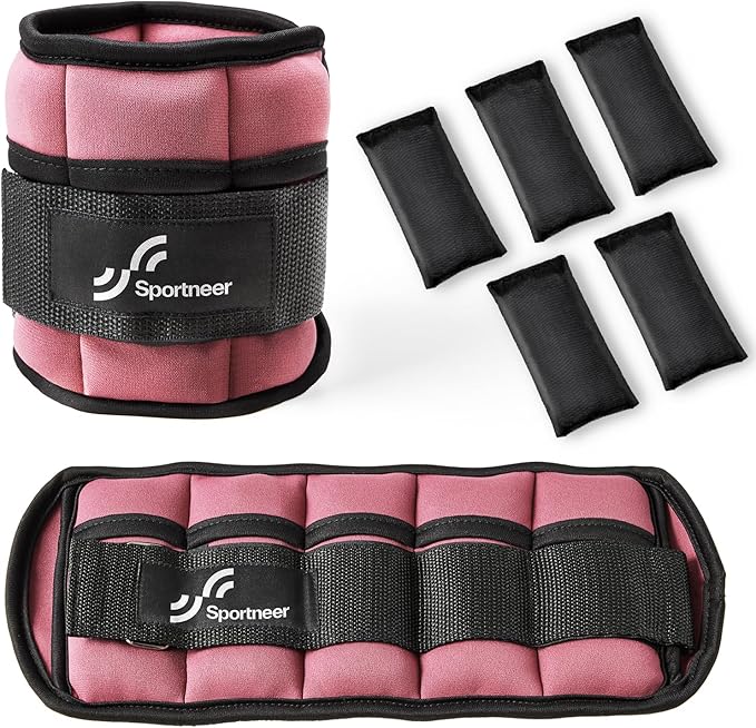 Sportneer Adjustable Ankle Weights Set - 1 Pair (2-10 lbs) Removable Sandbags for Women & Men, Comfortable Neoprene Leg Weights for Walking, Running, Pilates, Yoga, Home Workout & Physical Therapy