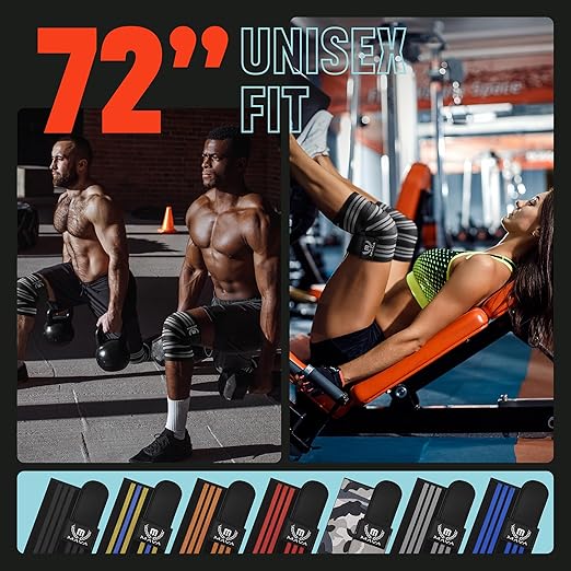 Mava Sports Knee Wraps (Pair) for Men & Women | Ideal for Cross Training, WODs, Gym Workouts, Weightlifting, Fitness & Powerlifting | Knee Straps for Squats | 72" Compression & Elastic Support