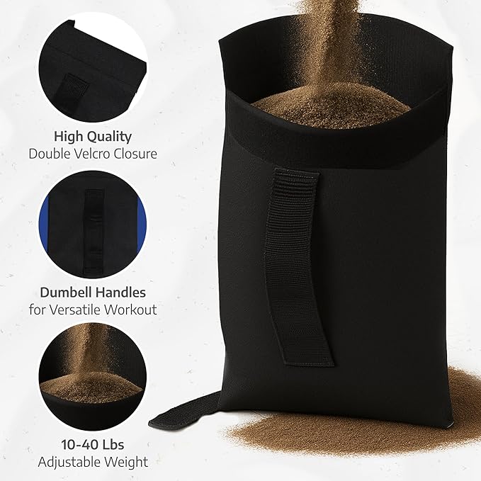APEX FLOW Sandbags for Working Out β 1000D Nylon Weighted Training Bag with 4 Inner Sandbags, 8 Handles β Adjustable 40lb Sand Bag for Weight Training, Fitness, and Travel