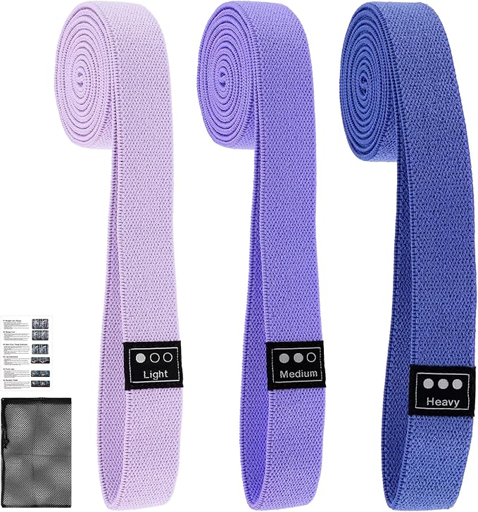 Fabric Resistance Bands - 3-Pack Set, Long Cloth Exercise Bands for Home Workout Strength Training, Yoga & Pilates | with Storage Bag