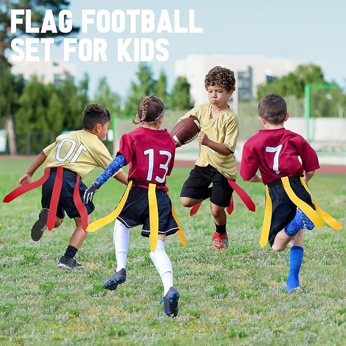 Flag Football Set - 14/20 Player Adjustable Belts with Cones, Football, Pump, Bag, for Youth and Adults Training