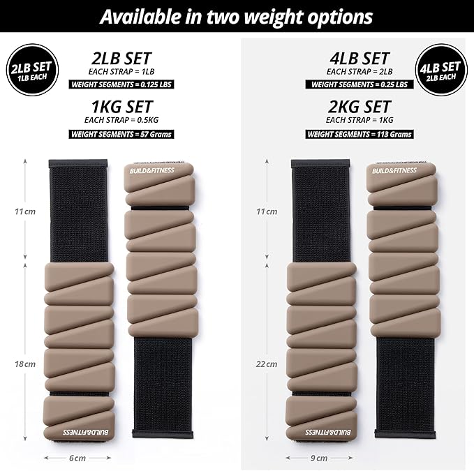 Wrist & Ankle Weights, Adjustable Bands for Women & Men Workouts, Set of 2 – 2lb or 4lb (1lb or 2lb each strap) Ideal for Runs, Jogs, Walks, Yoga, Dance, Pilates, Cardio, Aerobics, Strength Training