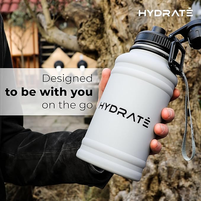 HYDRATE 43 Oz Stainless Steel Water Bottle - BPA Free Metal Water Bottle for Gym, Exercise - Water Jug with Convenient Nylon Carrying Strap and Leak-Proof Screw Cap Water Bottles for Men, Women, Adult
