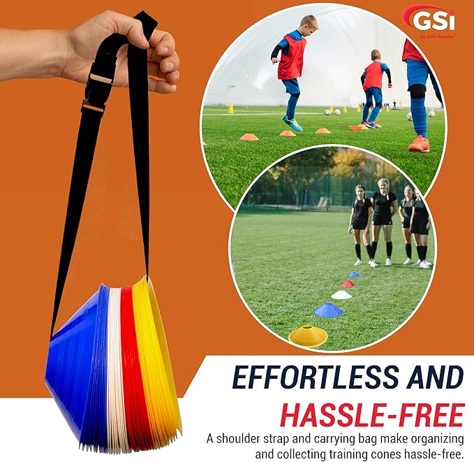GSi Sports Training Cones for Agility Drills – Soccer & Basketball Multi-Sport Field Markers, Durable Flexible Cones in Multiple Shapes & Packs (20–80 Pack)