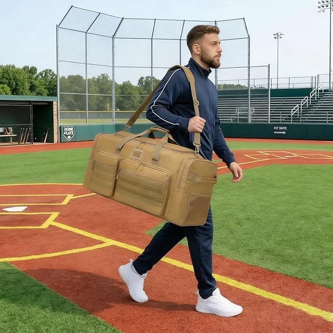 135L Large Duffle Bag, Heavy Duty Duffle Bag for Travel, Extra Large Sports Gym Equipment Bag for Soccer Baseball Basketball Hockey Football, Brown
