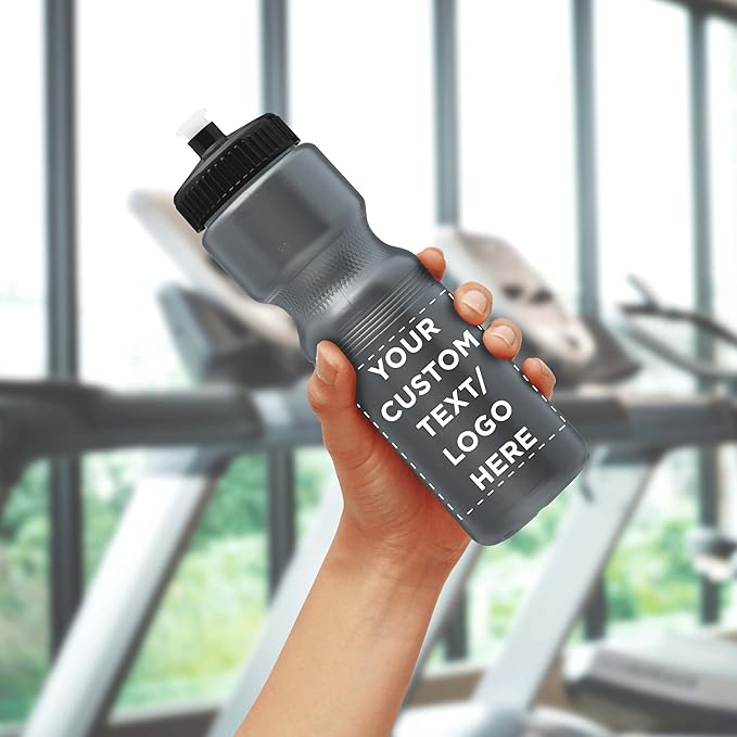 DISCOUNT PROMOS 28 oz. Custom Push Cap Plastic Water Bottles Set of 10/50/100, Personalized Bulk Pack - Perfect for Gym, Hiking, Camping, Outdoor Sports - Silver
