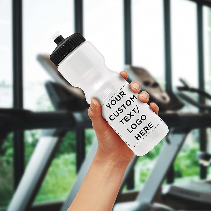 DISCOUNT PROMOS 28 oz. Custom Push Cap Plastic Water Bottles Set of 10/50/100, Personalized Bulk Pack - Perfect for Gym, Hiking, Camping, Outdoor Sports - White