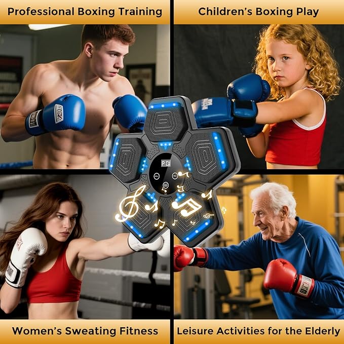 2026 Music Boxing Machine for Adults and Kids, Smart Bluetooth Boxing Training Equipment with Gloves Wall Mounted, Workout Punching Machine for Home,Office and Gym