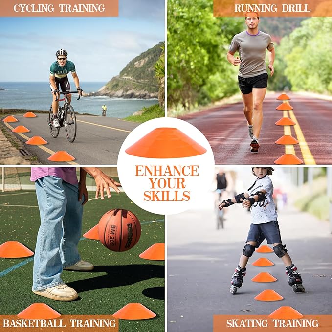 Soccer Cones 15/25/30/50 Pack with Mesh Bag & Strap-Soccer Cones for Sports Training, Football, Basketball,Running Drills-Agility Cones for Indoor and Outdoor Games