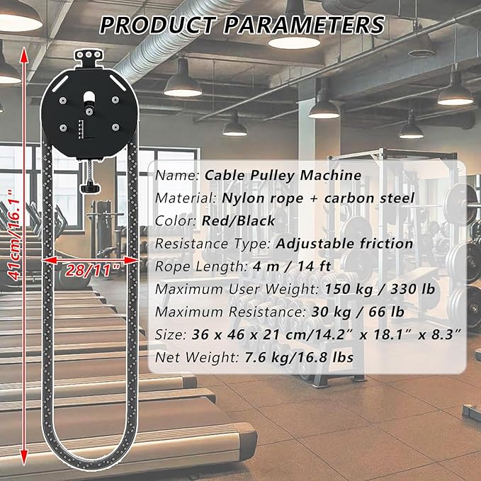 Endless Rope Trainer,Strength Training Endless Rope Pulley,Home Users Compact Suspension Trainer,for Full-Body Coordination Exercises Red