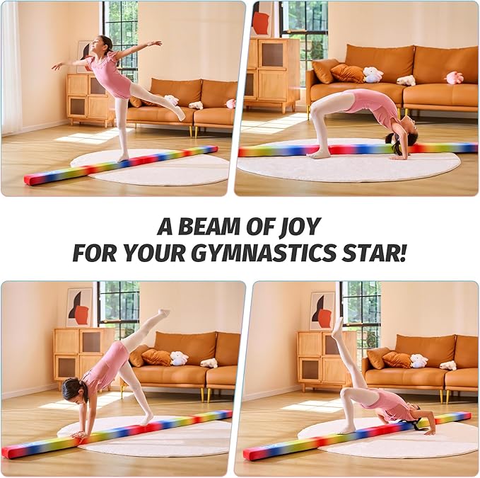 ZELUS 8' Folding Gymnastics Balance Beam, Floor Balance Beam w/Carry Handles Anti-Slip Base for Kids, Beginners & Professional Gymnasts
