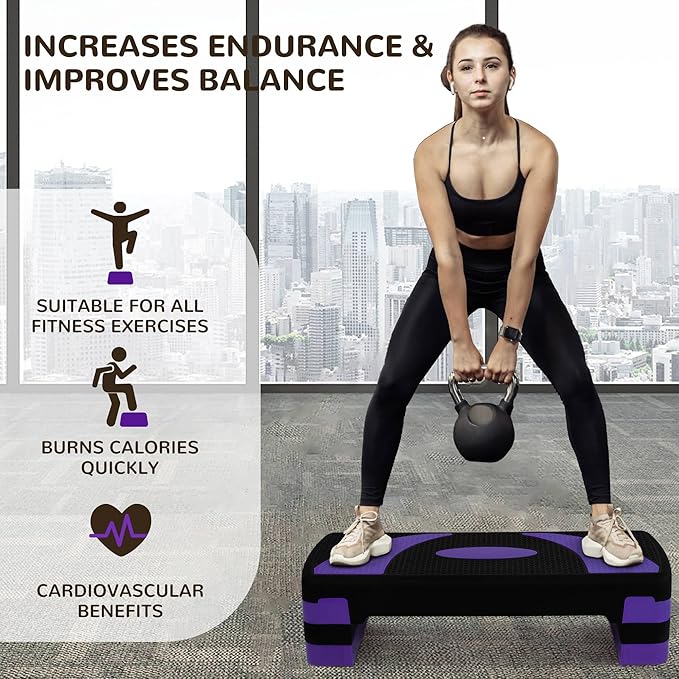 BalanceFrom Aerobic Step Platform Trainer with Adjustable 3-Level Risers, 400 Pound Weight Capacity – Non-Slip Exercise Stepper for Cardio, Strength, and Fitness Workouts, 31", Multiple Colors