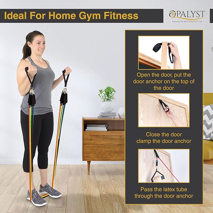 11pcs Resistance Band Set for Home Gym – Heavy Duty Exercise Tube Bands with Handles, Door Anchor & Ankle Straps – Full Body Workout Equipment for Strength Training, Yoga, Pilates, Physical Therapy