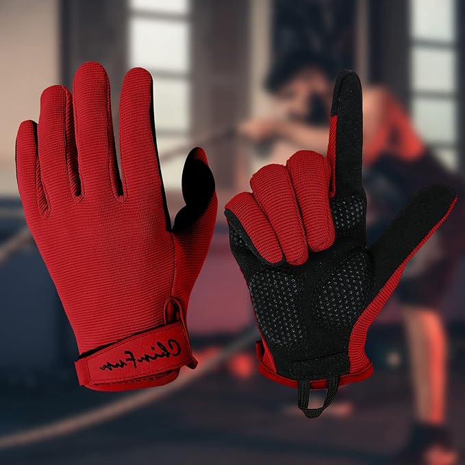 ChinFun Full Finger Workout Gloves for Men Breathable Gym Exercise Weight Lifting Gloves Full Palm Protection Deep