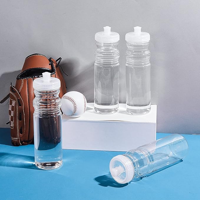 Tessco 24 Pack 25 oz Sports Water Bottles Plastic Reusable Water Bottles, Pull Top Leakproof Drink Spout for DIY Customization Fitness Hiking Cycling Gym Workout Business