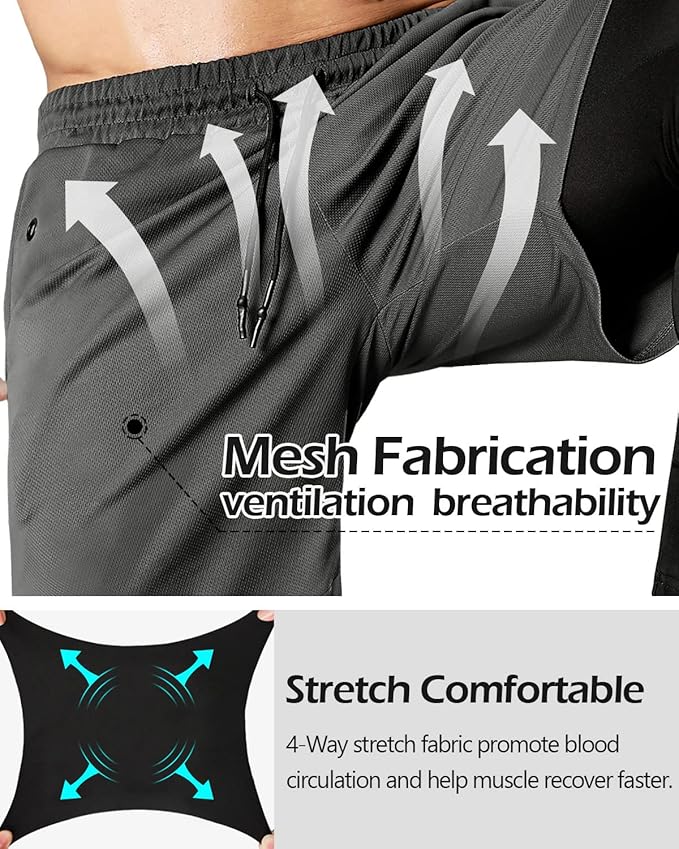 Aolesy Men's 2 in 1 Running Pants, Gym Workout Compression Pants for Men Training Athletic