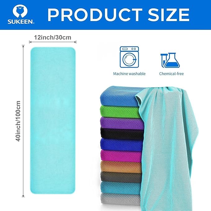 Sukeen Cooling Towels for Neck and Face (40"x12"), Soft Breathable Cooling Towel for Hot Weather, Cooling Neck Wraps, Sweat Towel for Gym, Sport, Running, Workout, Camping, Fitness
