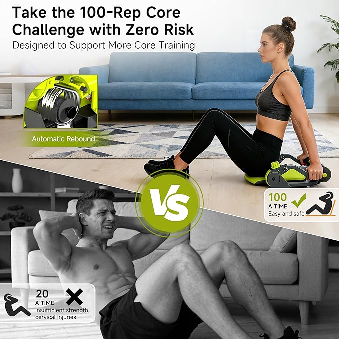 Adjustable Ab Machine with 3 Resistance Levels & Removable Handle - Complete Core Workout Equipment for Home Gym Fitness (All Ages)