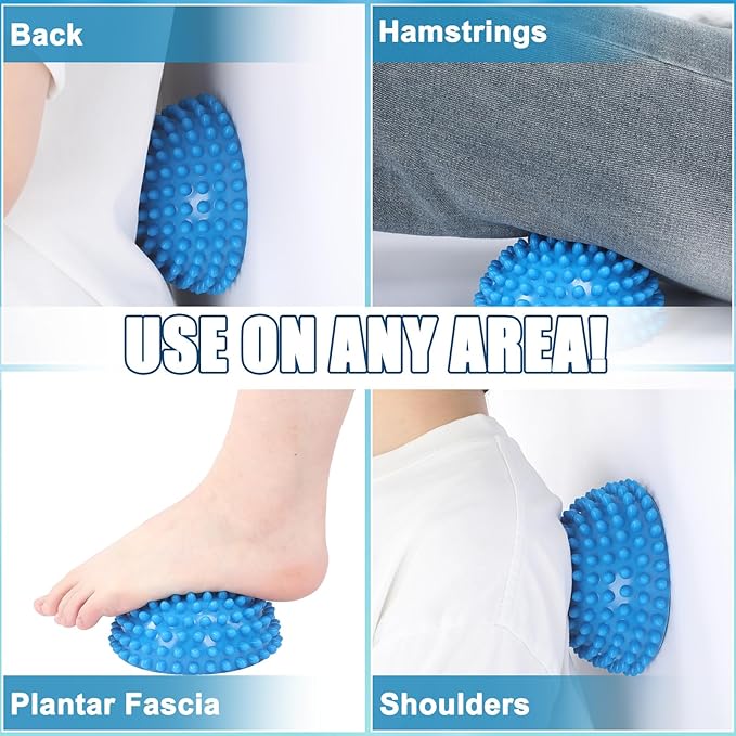 2 Pcs Half Round Massage Ball for Feet Blue Spiky Massage Ball for Adults Sports, Stability Training, Muscle Balancing Therapy, Yoga Gymnastics Exercise