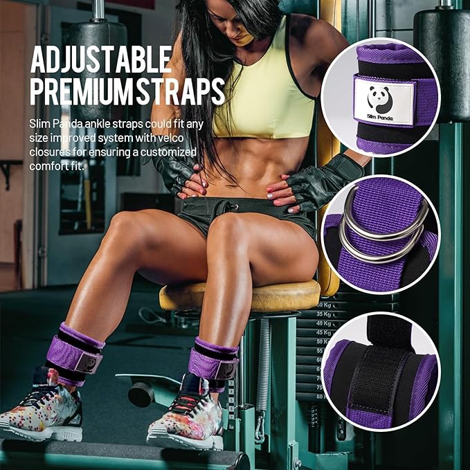 Slim Panda Ankle Strap for Cable Machine,Ankle Cuff for Kickbacks, Booty Hip Abductors,Glute Workouts, Leg Extensions, Curls for Men and Women, Adjustable with Double D-Rings