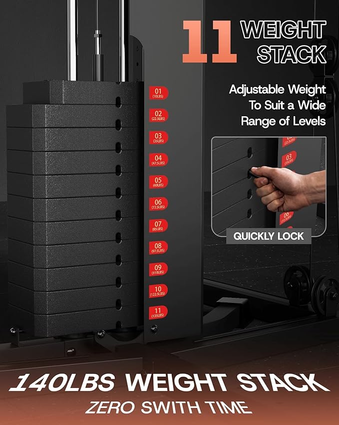 DM01 Dual-Station Smith Machine Home Gym, 140LB Weight Stack with LAT Pull-Down & Leg Press, All-in-One Workout Station for Couples & Family Strength Training