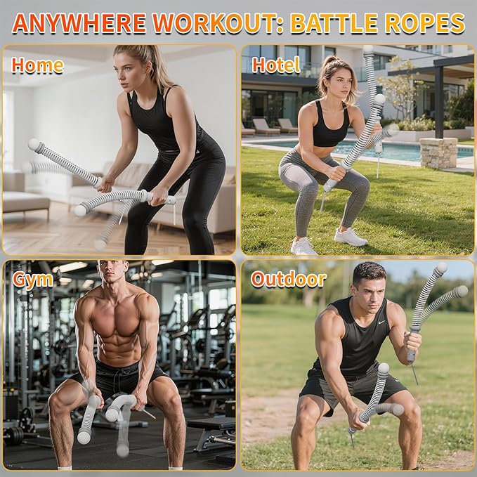 Ropeless Battle Ropes Adjustable Weight, Portable Cordless Battle Ropes for Home Gym with Storage Bag, High Calorie Burn for Men & Women, Fitness Equipment for HIIT & Low-Impact Aerobic Training