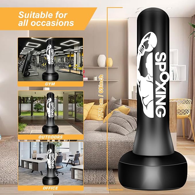 Freestanding Punching Bags for Adults Teens - 70" Heavy Bag with Stand Men Standing Boxing Inflatable Kickboxing Training MMA Muay Thai Fitness