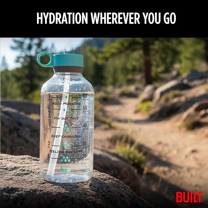 Byo 74 Oz Tritan Motivational Bottle with Straw (Mint) - BPA-Free & Leakproof with Wide Mouth, Carry Handle Lid, Dishwasher Safe - Hydration Tracker for Gym, Fitness, Healthy Lifestyle