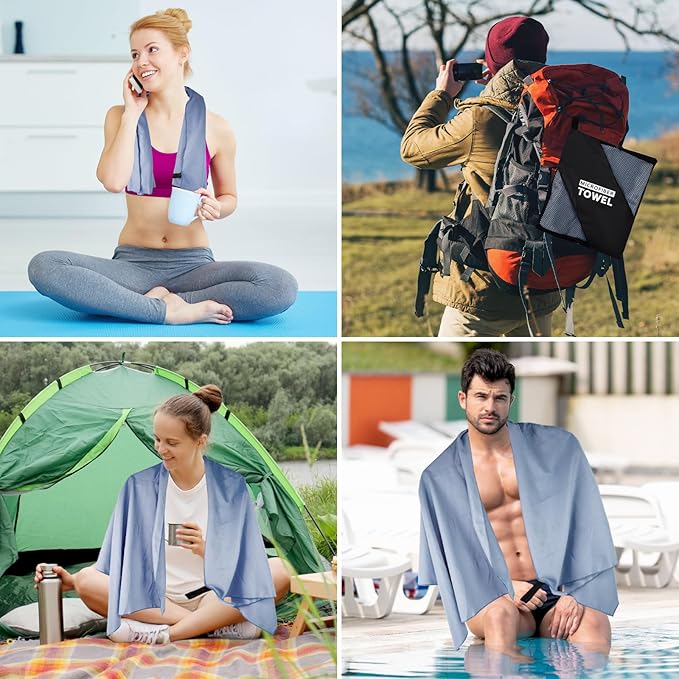 Camping Towel XL Size Microfiber Quick Dry Swimming Pool Beach Travel Body Hot Yoga Mat Towels(Navy Blue, 1 Pack XL)