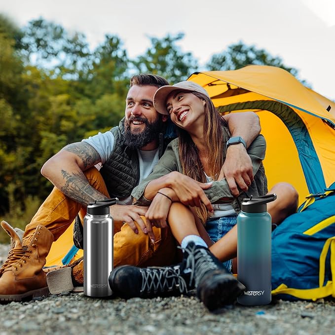 40oz Insulated Water Bottle (Cold for 48 Hrs),BPA Free&Leak Proof,Stainless Steel Water Flask,Water Jug with Straw Spout Lids for Gym,Hiking,Travel,Stainless