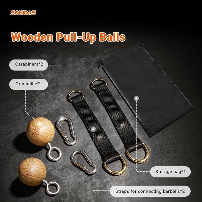 Wooden Pull Up Balls Grips Hand Grips Strength Trainer Exerciser for Chin Up Bar, Kettlebell, Barbell Home Gym Workout Equipment Rock Climbing Grips for Strength Training Max Load 500lbs