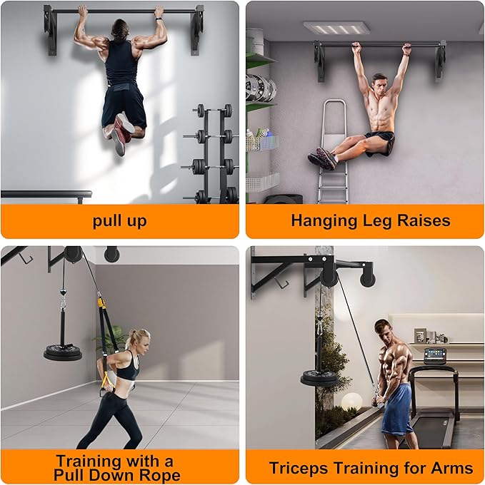 Pull Up Bar Wall Mounted, Heavy Duty 650 lbs Capacity Chin Up Bar, 48" Multi-Grip Strength Training Pull-up Bars, for Home Gym Garage/Backyard Total Body Workout, Ease Of Use Mounting