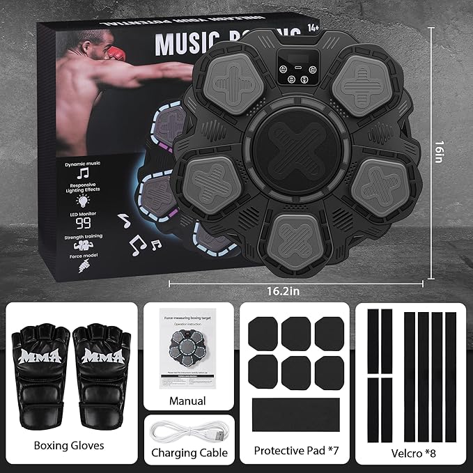 Music Boxing Machine Sport Toys for Kids and Adults,Wall Mounted Bluetooth Smart Punching Target,Training Pad Toy with Boxing Glove,Ideas Toys for Boys Girls Kids 3 4 5 6 7 8 9 10 11 12+ Years Old