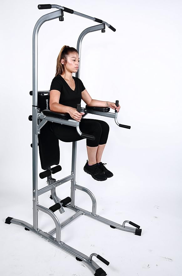 Ader Adjustable Muti-Function VKR Power Tower Chin/Dip machine, Ab Station Pull up Station w/Sit Up Bench for Home Fitness