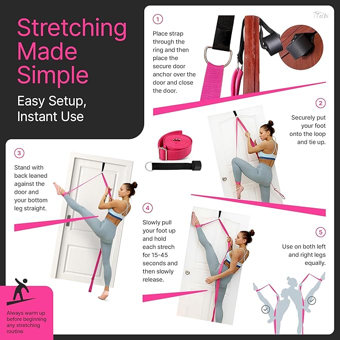 Stretching Strap with Door Anchor & Resistance Band – Leg Stretcher for Improving Flexibility & Splits – Ideal for Ballet, Dance, Cheer, Yoga & Gymnastics – Home Training Equipment for All Levels