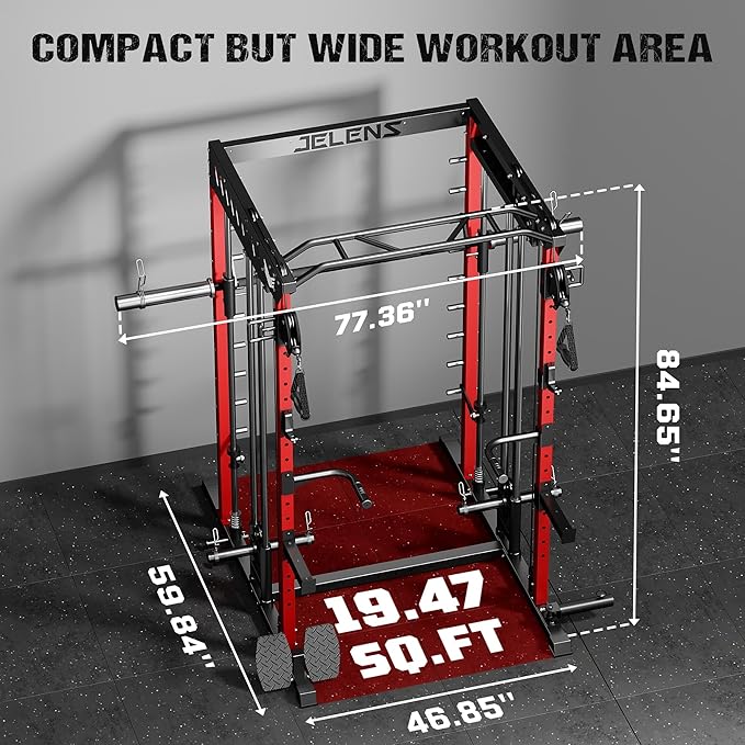 M21 Smith Machine, Multi-Function Power Cage with Dual Pulley Cable Crossover System, 2000LBS All-in-One Squat Rack with Smith Bar and Attachments for Home Gym Strength Training
