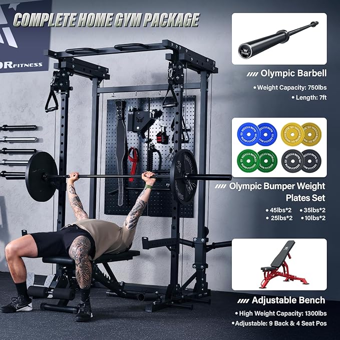 MAJOR FITNESS Drone3 Power Rack, 2500lbs Multi-Function Home Gym Squat Rack with Dual Pulley System, Pull-Up Bar & J-Hooks, Heavy-Duty Steel Frame for Maximum Stability & Strength Training