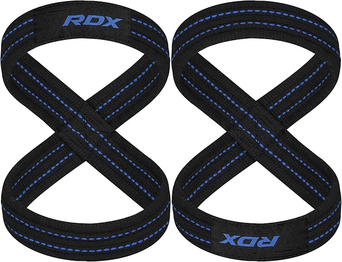 RDX Weight Lifting Straps Figure 8, Anti Slip Strap with Cuffs Wrist Support for Gym Workout Deadlift Powerlifting Bodybuilding Weightlifting, Fitness Strength Training, Hand Bar Grip for Men