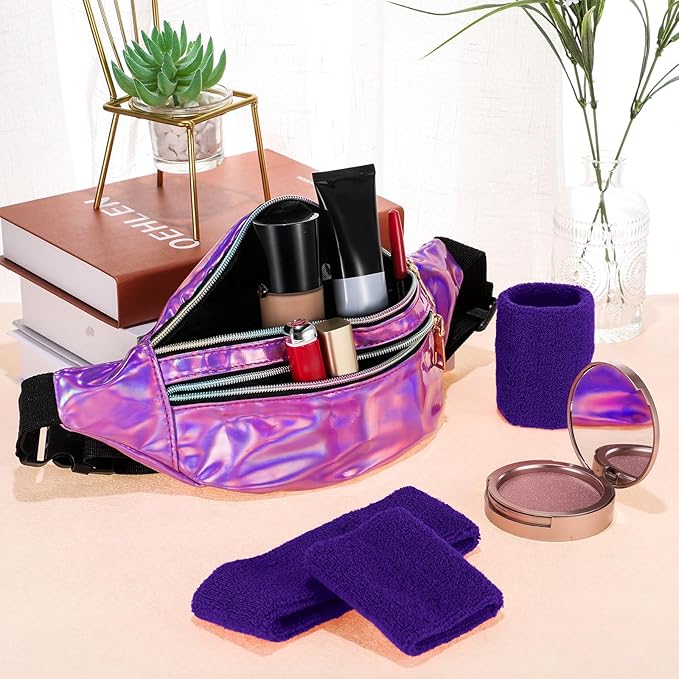 SATINIOR 80s Women Workout Outfit Neon Leg Warmer Headband Wristbands Fanny Pack Set 80s Accessories for Yoga Running