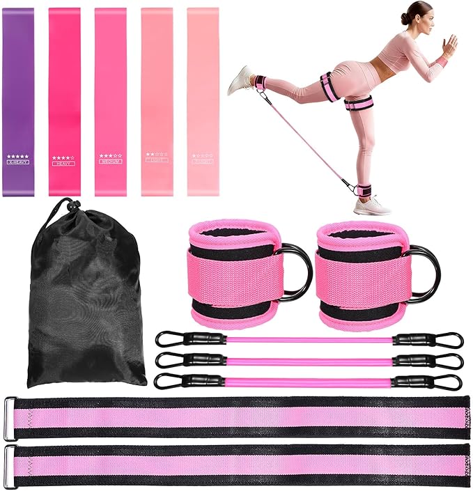 Resistance Bands Set, Adjustable Ankle Exercise Bands with Cuffs Home Gym Workout Fitness Equipment with Carry Bag for Women Leg Booty Butt Lift Kickbacks Hip Training Working Out Yoga