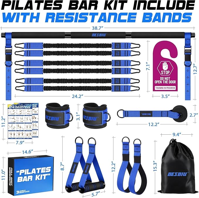 Pilates Bar Kit with Resistance Bands for Working Out, 210lbs Heavy Resistance Bands with Handles, Pilates Equipment with Resistance Band Bar for Men Women, Home Gym Full Body Workout Equipment
