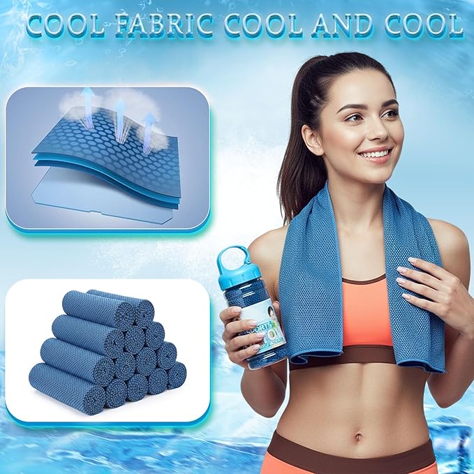 Honoson 10 Pack Cooling Towels Bulk - 47"x12" Soft Breathable Ice Towels for Neck & Face, Portable Chilly Rags Microfiber Sweat Rags for Yoga, Sports, Gym, Workout & Fitness (Dark Blue)