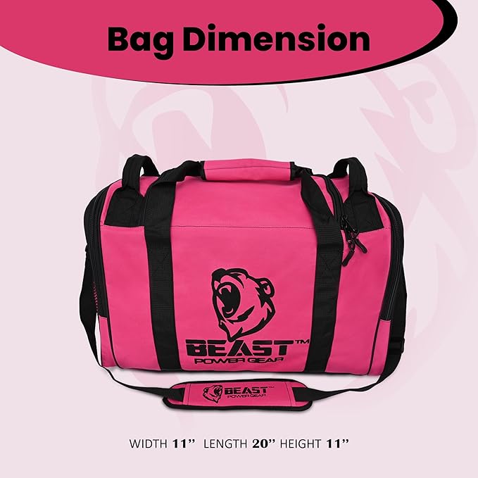 Beast Power Gear Gym Duffle Bag- Workout, Boxing, MMA, Sports Bag with Shoes Compartment and Adjustable Shoulder Strap for Men and Women (Pink/Black)